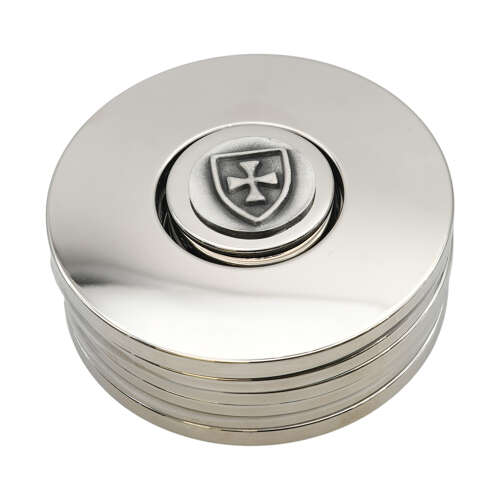 XFE011-XDHCC0699 Templar Cross Design Polished Silver Coaster Set in Gift Box
