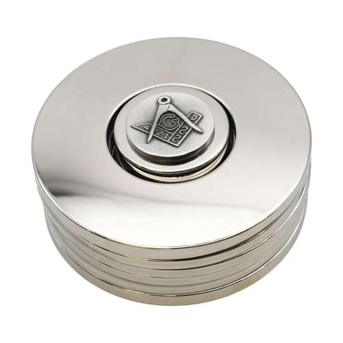 XFE011-XDHCC0813 Masonic with G Design Polished Silver Coaster Set In Gift Box