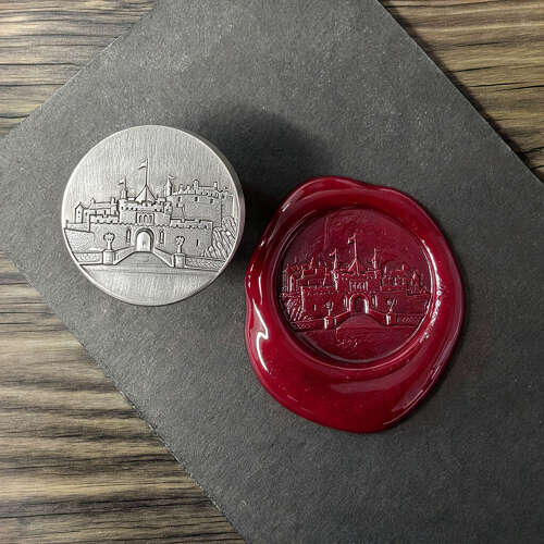 XDHWS035 Pewter Edinburgh Castle Wax Seal With Wooden Handle & Wax Sticks