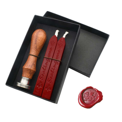 XDHWS033 Pewter Welsh Dragon Wax Seal With Wooden Handle & Wax Sticks