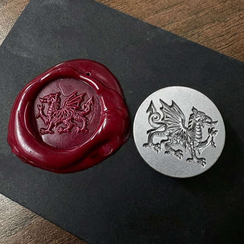 XDHWS033 Pewter Welsh Dragon Wax Seal With Wooden Handle & Wax Sticks