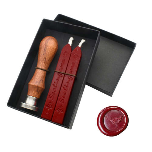 XDHWS030 Pewter Pheasant Wax Seal With Wooden Handle & Wax Sticks