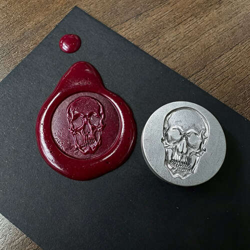 XDHWS029 Pewter Skull Wax Seal With Wooden Handle & Wax Sticks