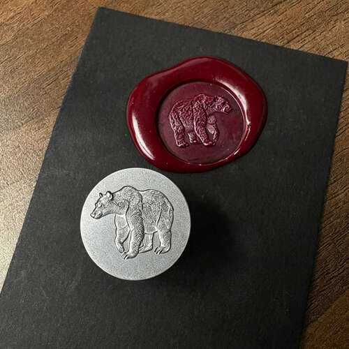 XDHWS028 Pewter Bear Wax Seal With Wooden Handle & Wax Sticks