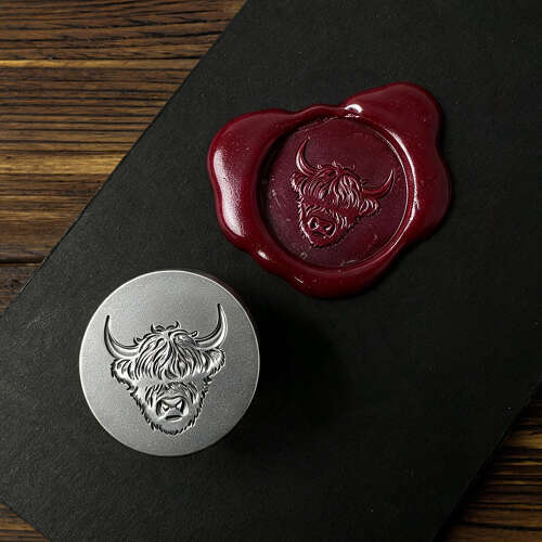 XDHWS027 Pewter Highland Cow Wax Seal With Wooden Handle & Wax Sticks