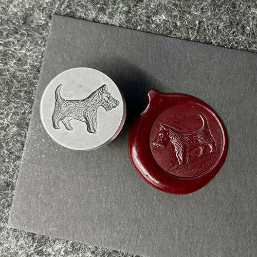 XDHWS025 Pewter Scottie Dog Wax Seal With Wooden Handle & Wax Sticks