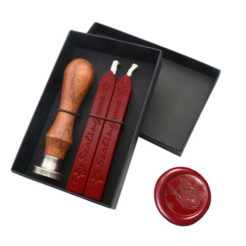 XDHWS022 Pewter Bagpipes Wax Seal With Wooden Handle & Wax Sticks