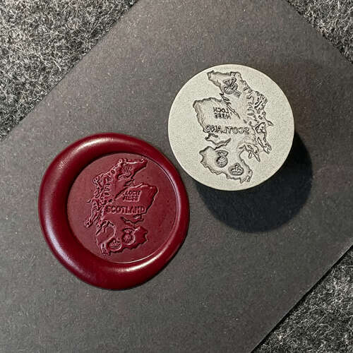 XDHWS020 Pewter Map of Scotland Wax Seal With Wooden Handle & Wax Sticks