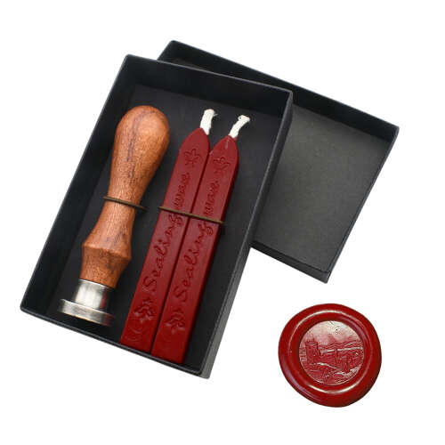 XDHWS016 Pewter Urquhart Castle Wax Seal With Wooden Handle & Wax Sticks