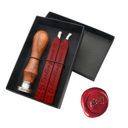 XDHWS015 Pewter Entwined Dragon Wax Seal With Wooden Handle & Wax Sticks