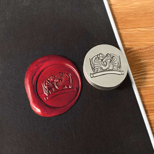 XDHWS015 Pewter Entwined Dragon Wax Seal With Wooden Handle & Wax Sticks